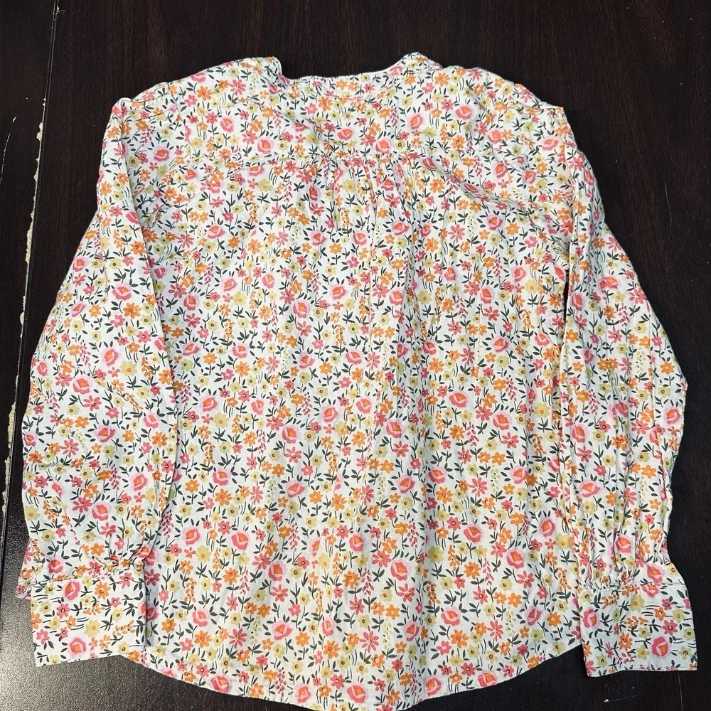 Vtg OshKosh B'gosh Floral Peasant Blouse Girls Sz 5 Ruffle Neck 100% Cotton Y2K‎